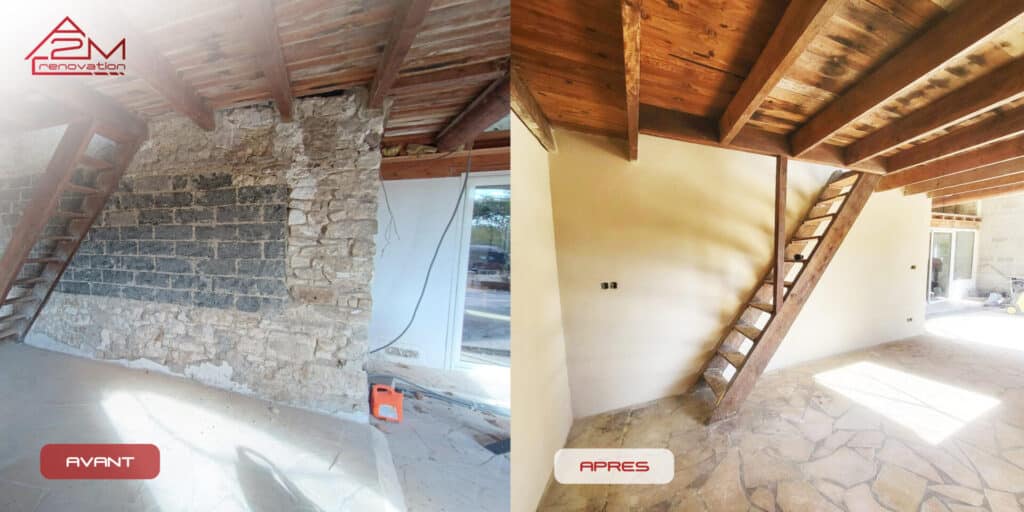 photo d'avant apres d'une rénovation d'une façade en pierre sur les valayans