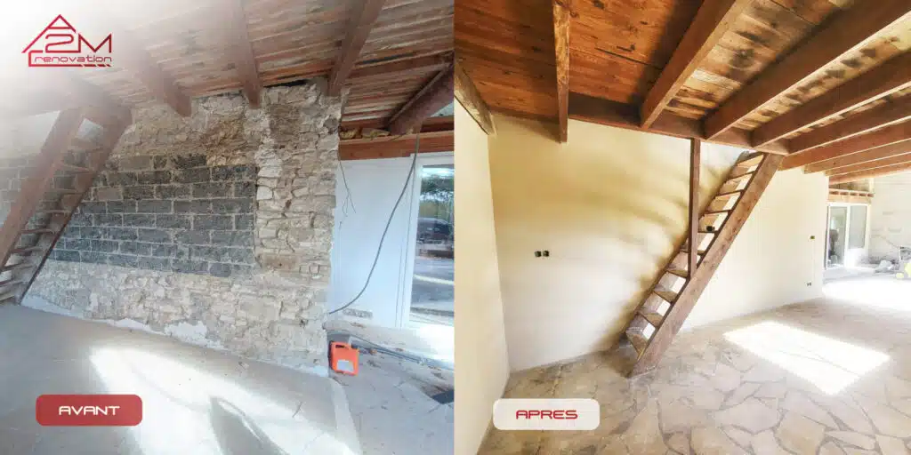 photo d'avant apres d'une rénovation d'une façade en pierre sur les valayans