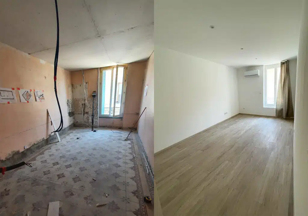 Rénovation totale d'un immeuble sur Orange avant après chambre