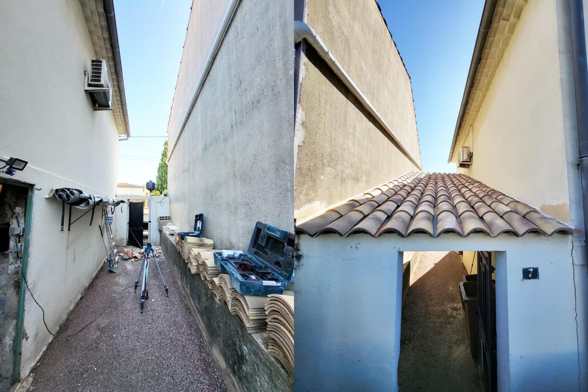 Avant Après réalisation d'un appentis dans le Vaucluse