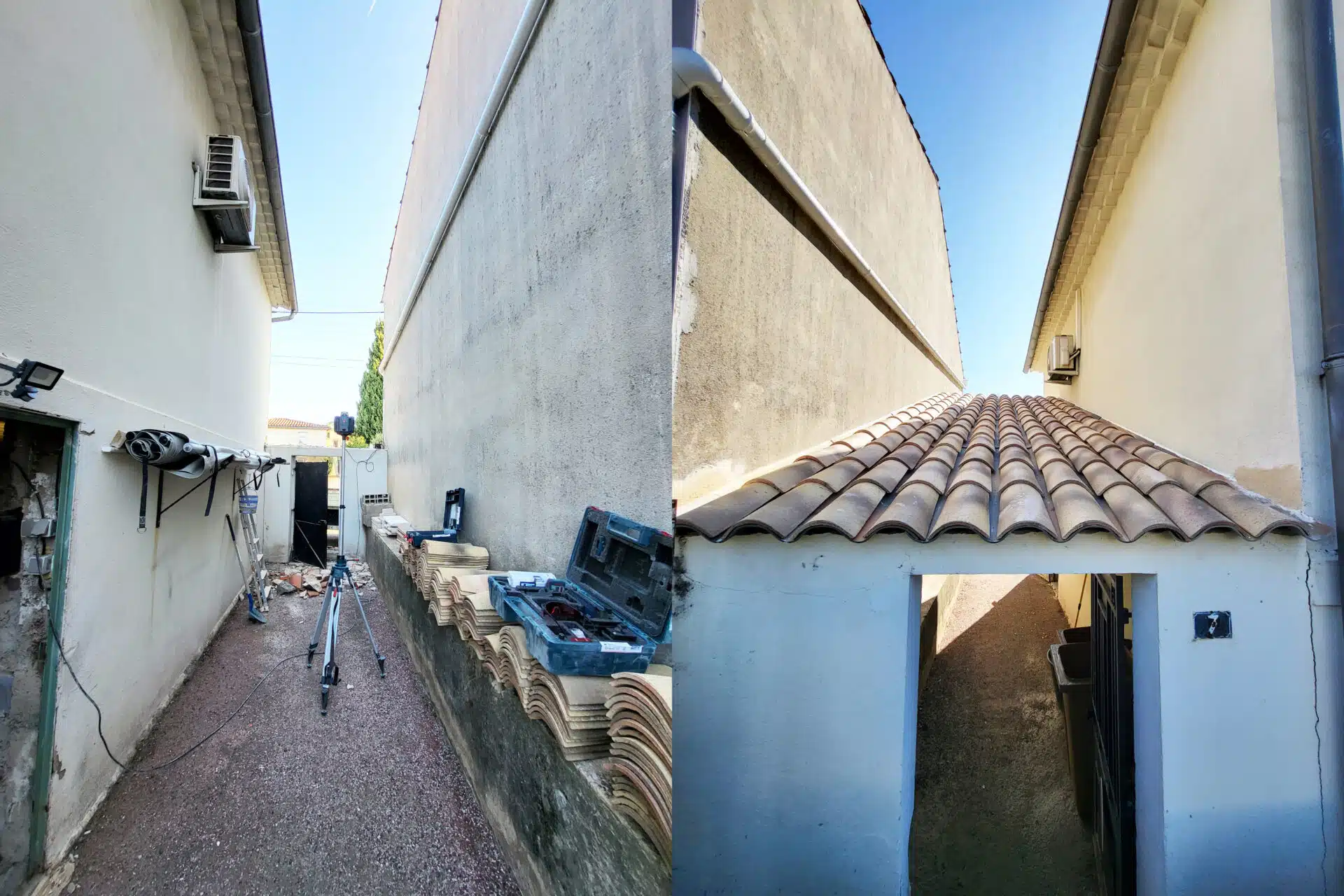 Avant Après réalisation d'un appentis dans le Vaucluse