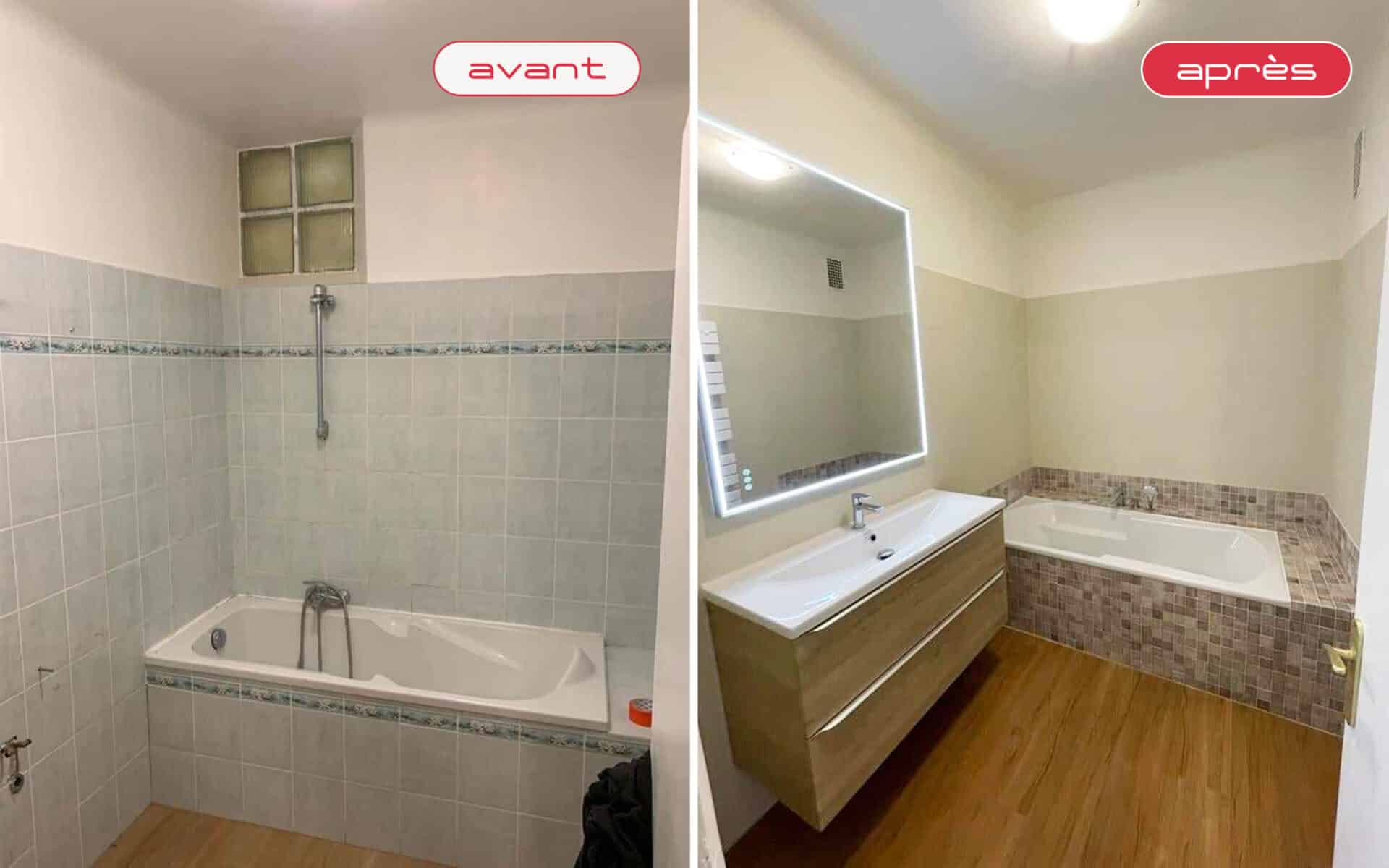 Photo avant après rénovation de salle de bain sur Orange