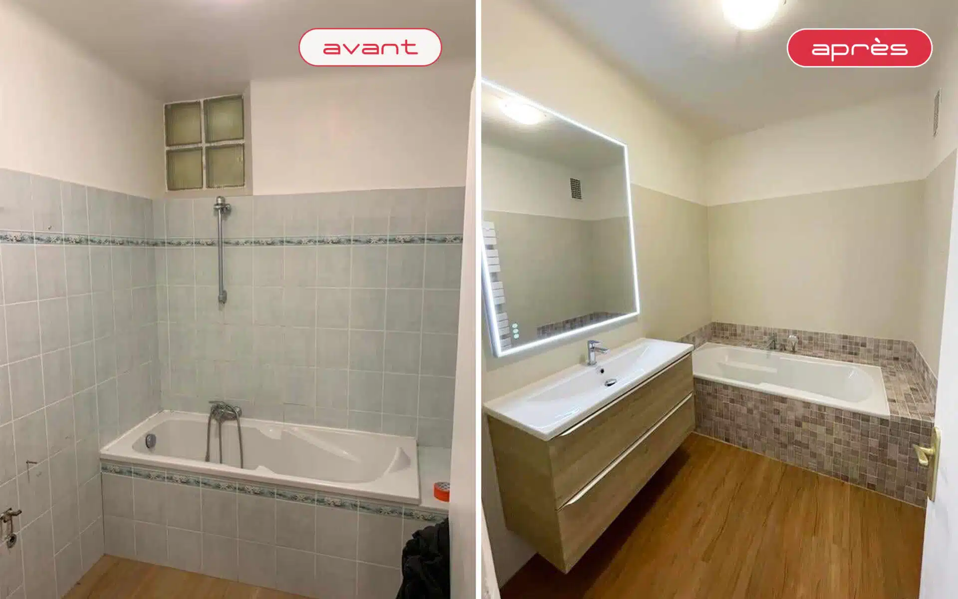 Photo avant après rénovation de salle de bain sur Orange