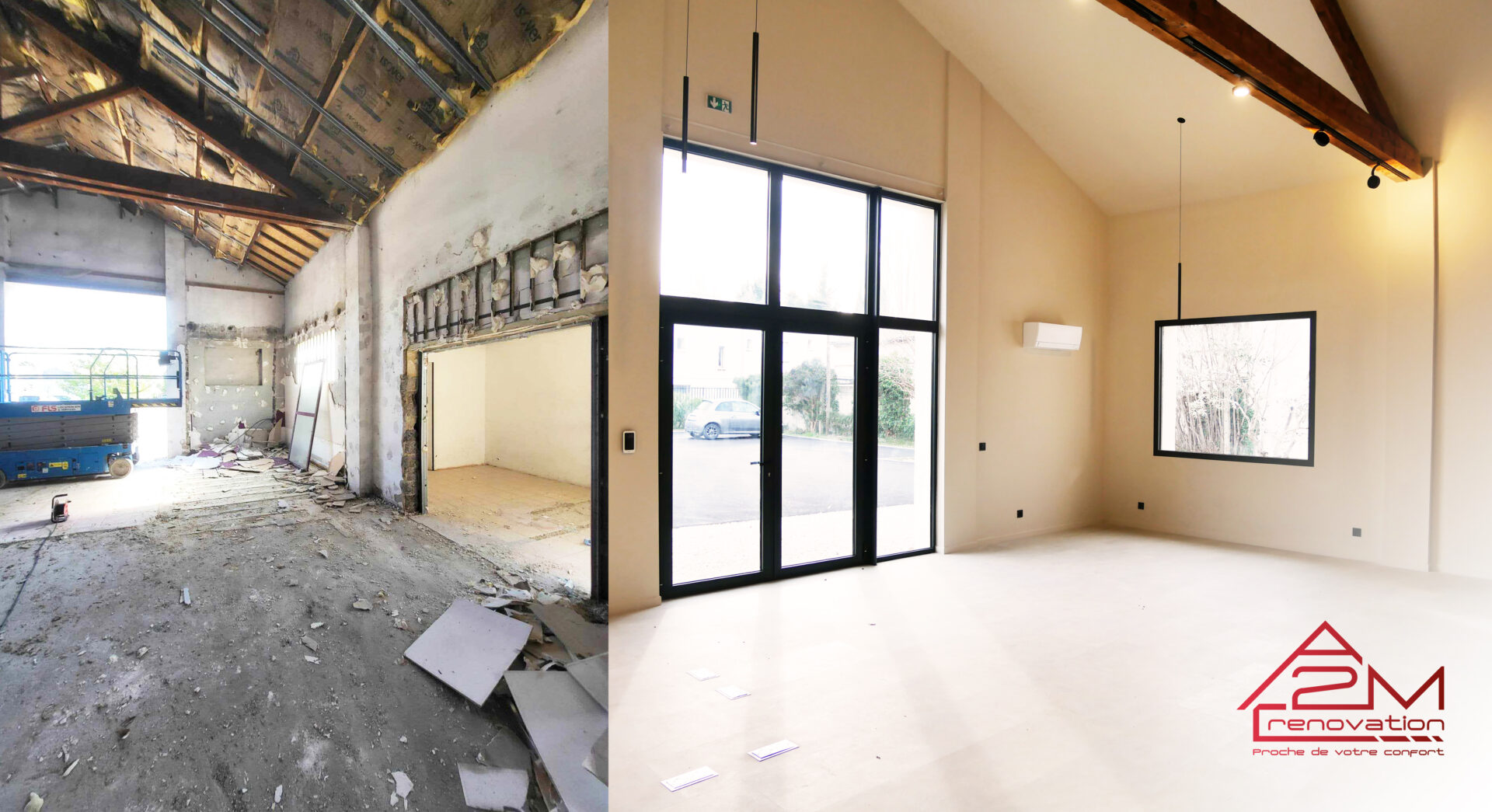 Photo avant après rénovation totale d'un bâtiment sur Orange