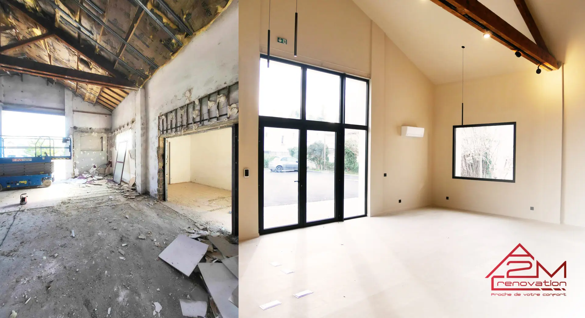 Photo avant après rénovation totale d'un bâtiment sur Orange