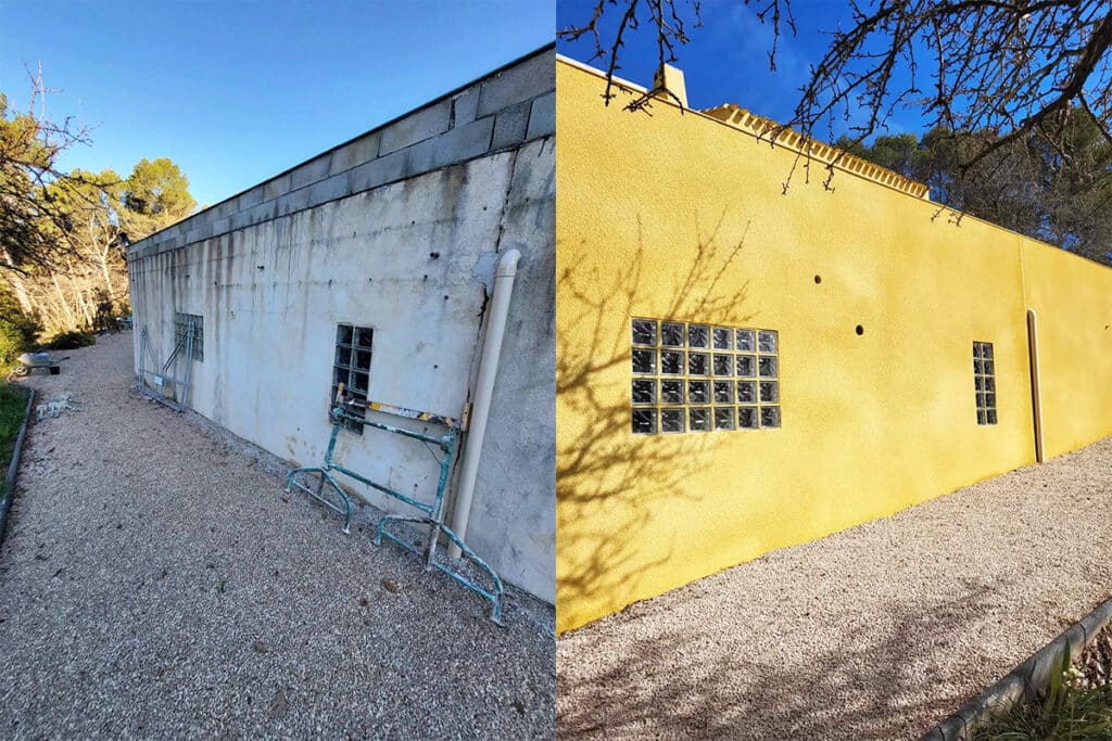 Photo avant après rénovation da façade à Belcodène