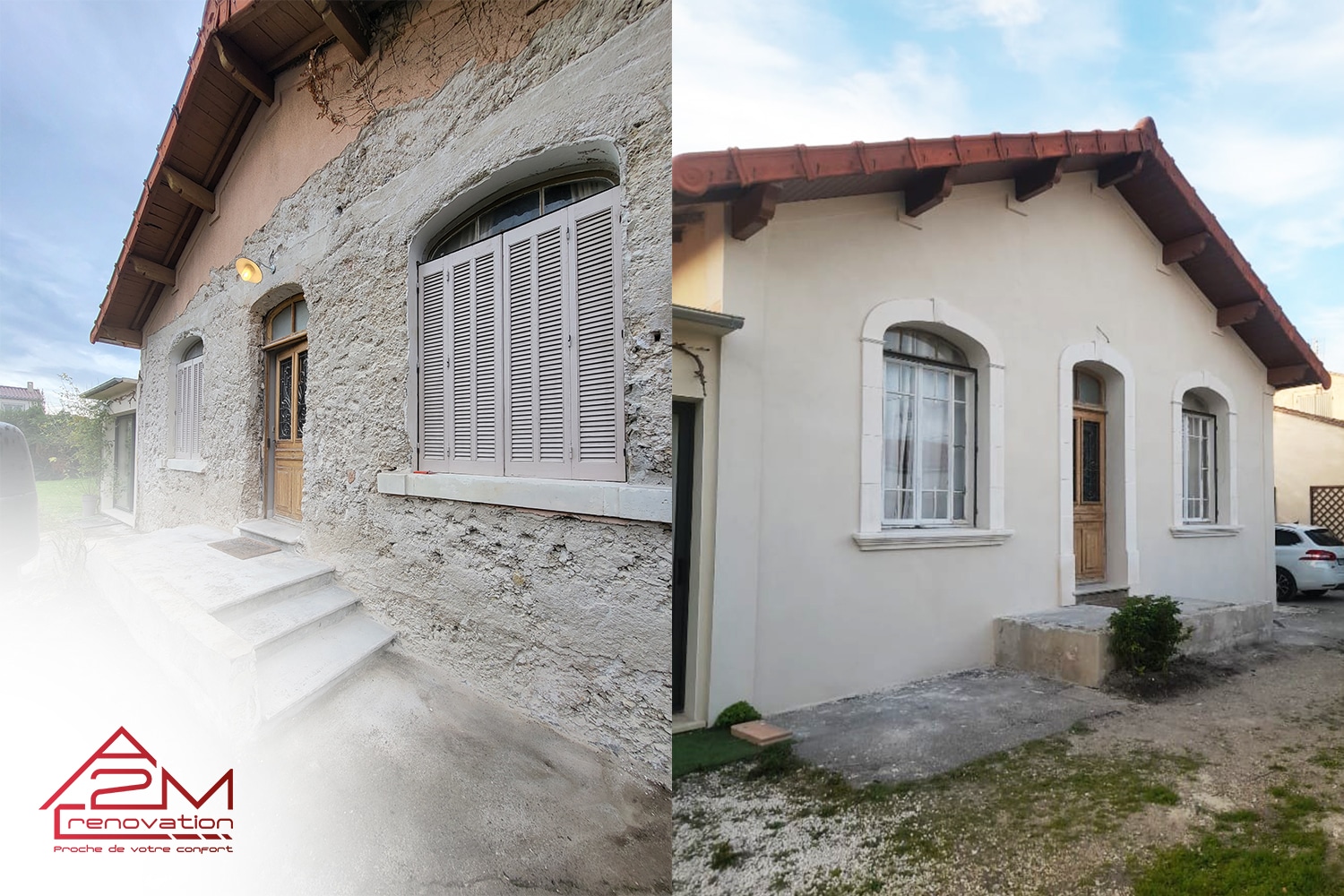 photo avant après d'une rénovation de façade dans le vaucluse