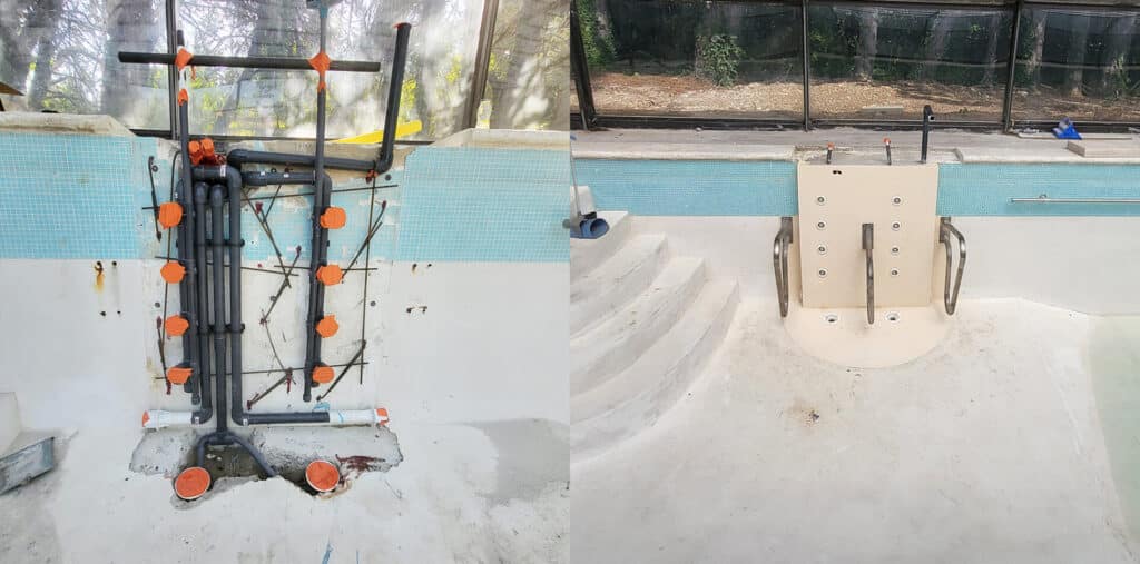 Photo avant après la création d'un mur hydromassant dans le Vaucluse