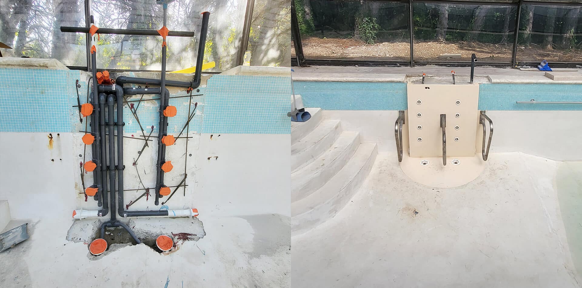 Photo avant après la création d'un mur hydromassant dans le Vaucluse