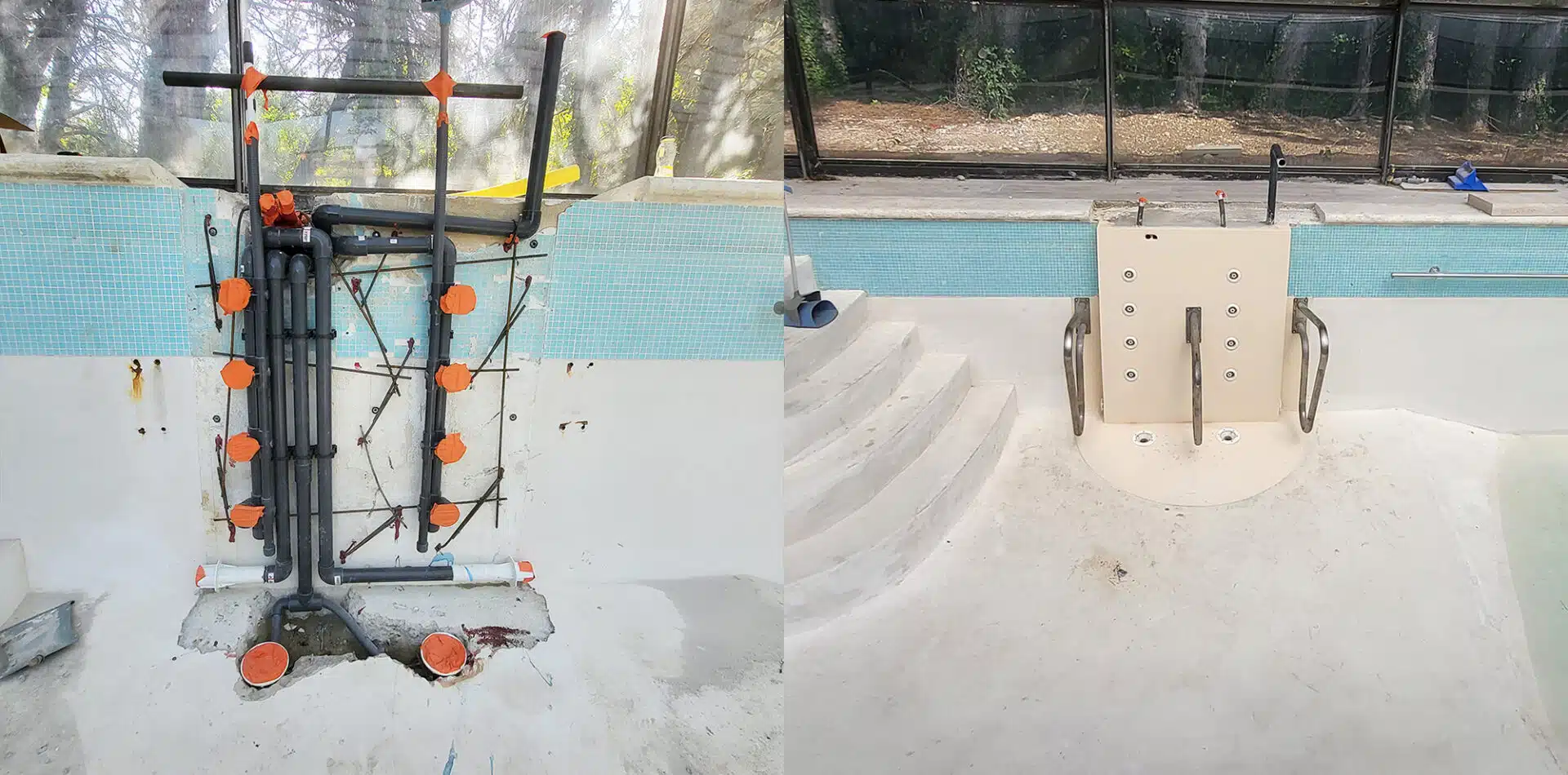 Photo avant après la création d'un mur hydromassant dans le Vaucluse