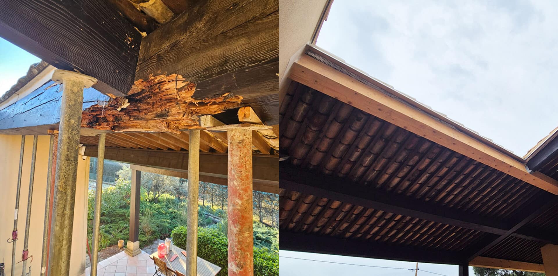 photo d'une rénovation de poutre sur une toiture
